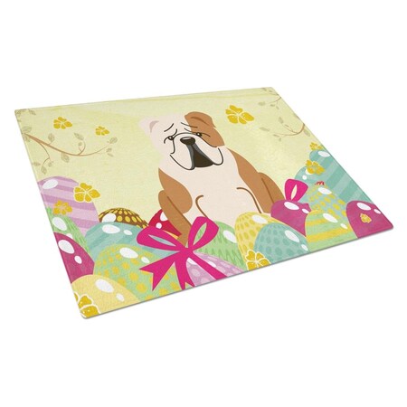 Carolines Treasures Easter Eggs English Bulldog Fawn White Glass Cutting Board Large BB6125LCB